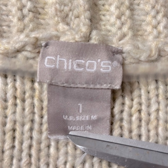 Chico's‎ Cozy Soft Open Front Cable Knit Sweater Cardigan Size Medium Neutral - Picture 3 of 6
